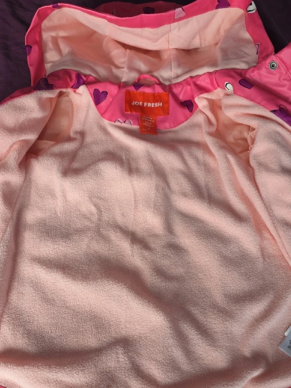 Joe Fresh Bright Pink Heart-Print Hooded Raincoat